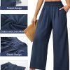 71PGd6S3S-L._AC_SL1500 JASAMBAC Women's Capri Linen Wide Leg Pants Summer Boho Wide Leg Pants Smocked High-Rise Waist Casual Beach Pants with Pocket