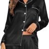 Silk Satin Pajamas Set for Women 2 Piece Soft Long Sleeve Tops & Bottoms Sleepwear Pj Lounge Set S-XXL