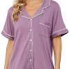 Womens Pajama Sets Short Sleeve Sleepwear Soft Button Down Nightwear Lounge Pj Set XS-XXL