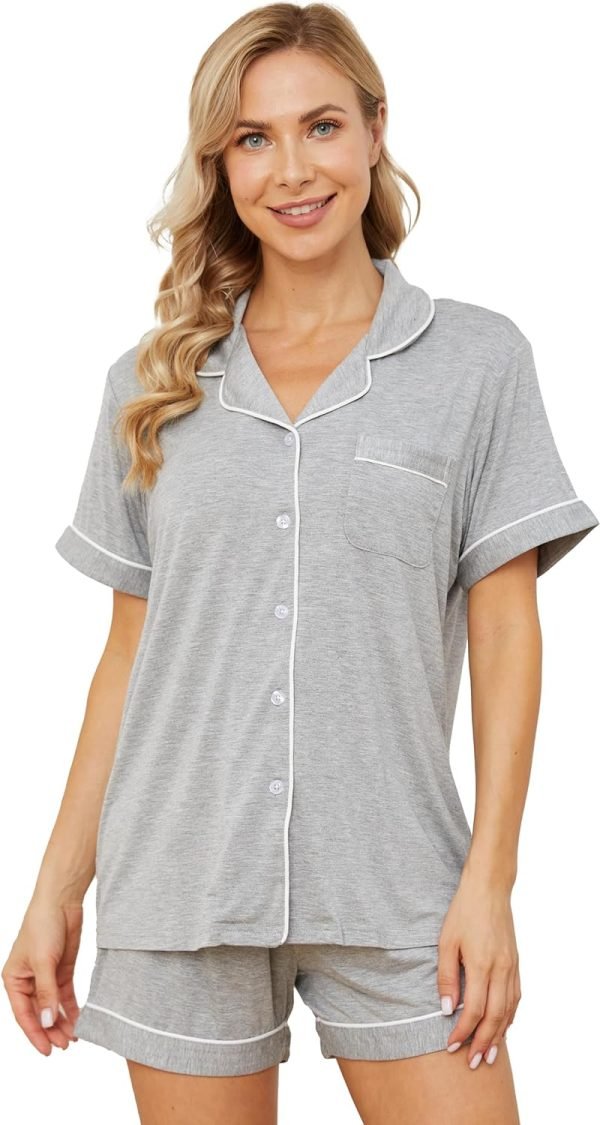 Womens Pajama Sets Short Sleeve Sleepwear Soft Button Down Nightwear Lounge Pj Set XS-XXL