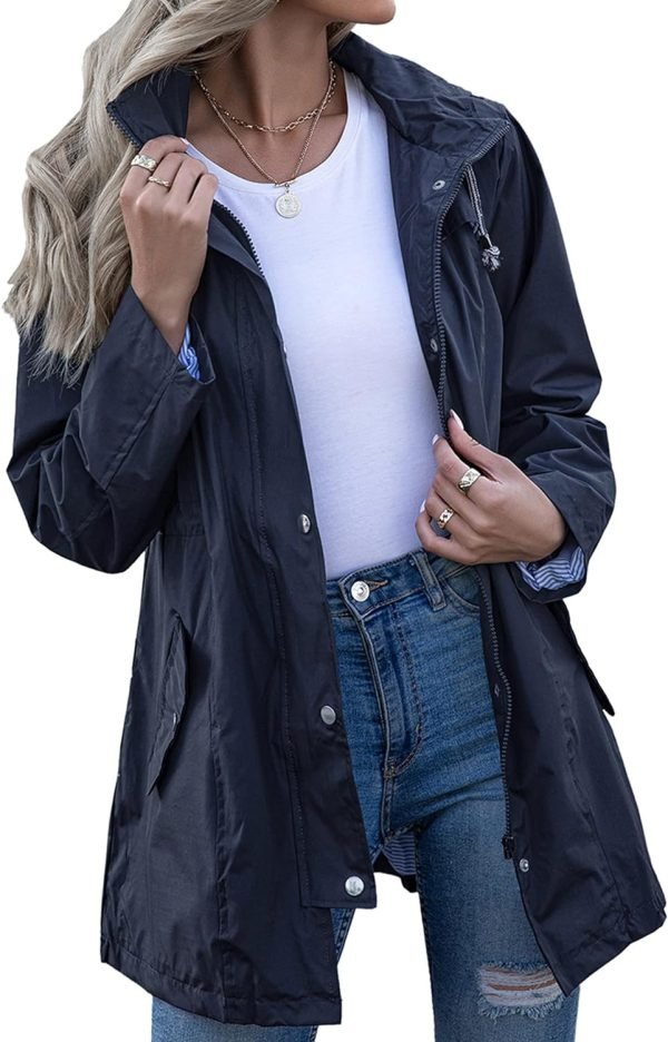 71YcwmFMaIS._AC_SL1500 Rain Jacket Women Striped Lined Hooded Lightweight Raincoat Outdoor Waterproof Windbreaker