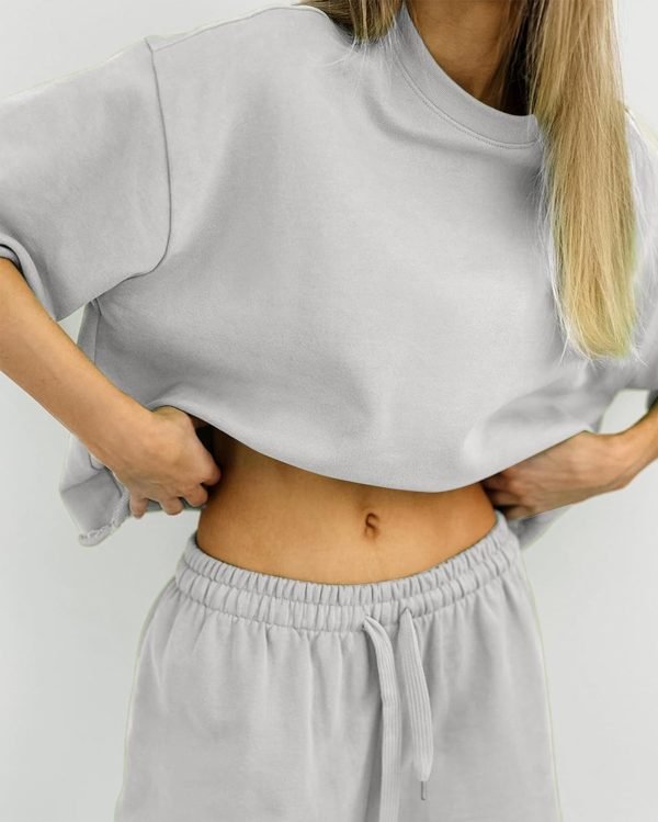 Women's 2 Piece Outfits Lounge Sets Crew Neck Short Sleeve Pullover Tops High Waisted Shorts Tracksuits