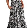 ANRABESS Women's Summer Casual Sleeveless V Neck Swing Dress Fit & Flare Flowy Tiered Maxi Beach Sundress with Pockets