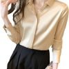 71id7B2ZhCS._AC_SL1500 Women's Satin Blouse Fashion Long Sleeve Satin Silk Shirt Work Office Top Casual Shirt