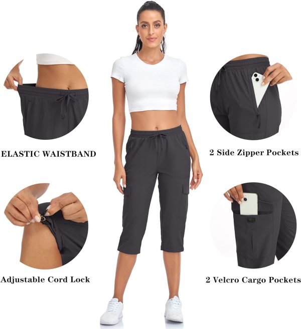 Women's Hiking Cargo Capri Pants Lightweight Quick Dry Joggers Outdoor Casual Travel Capris with Zipper Pockets