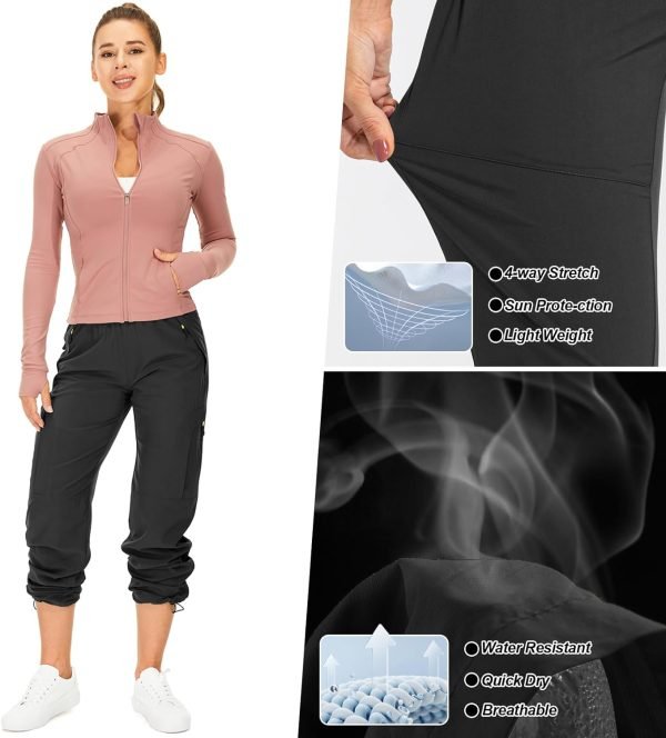 Womens Hiking Pants Quick Dry UPF 50 Travel Golf Pants Lightweight Camping Work Cargo Pants Zipper Pockets