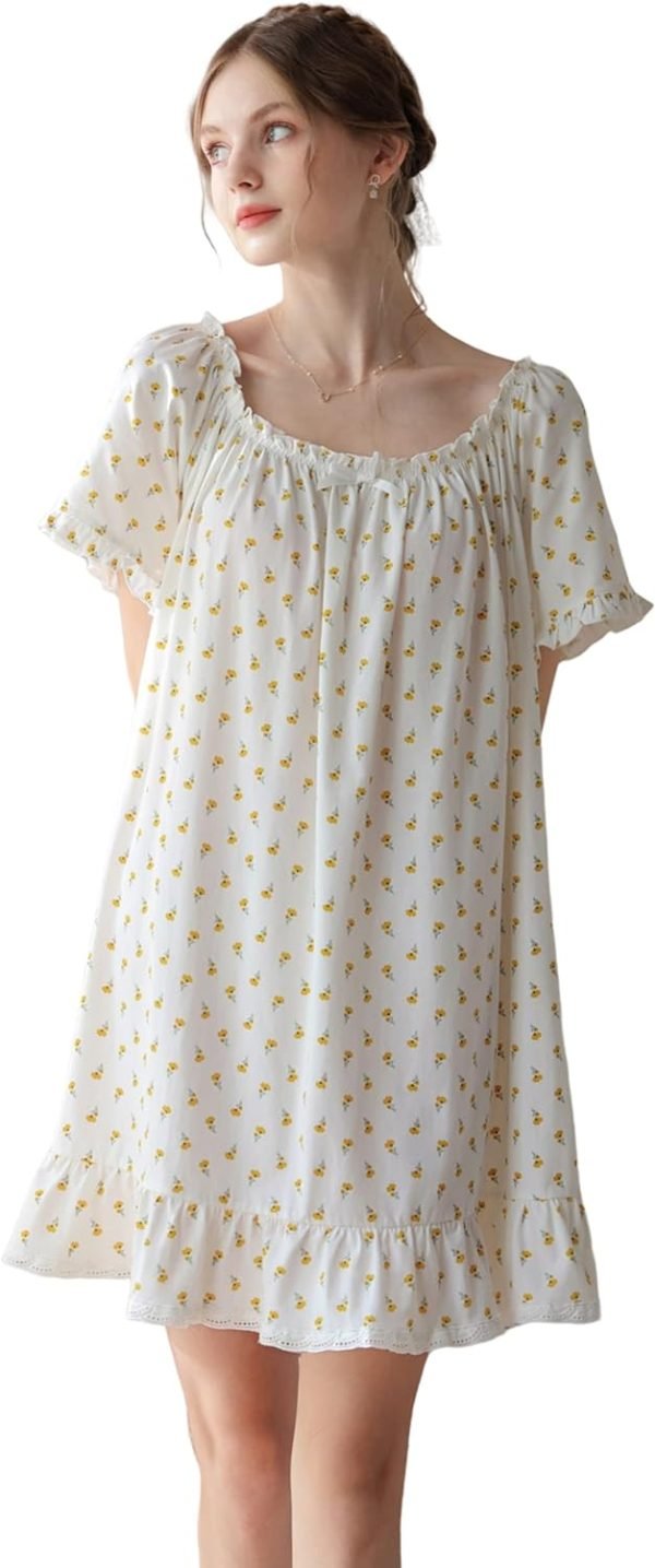 Women's Cotton Nightgowns Vintage Lightweight Gown Sets Short Sleeve Princess Nightdress