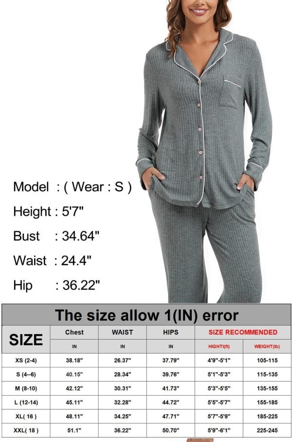 Womens Pajama Sets Soft Comfy Button Down Knitted Long Sleeve Sleepwear Pjs Lounge Sets Nightwear