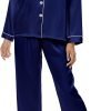 Silk Satin Pajamas Set for Women 2 Piece Soft Long Sleeve Tops & Bottoms Sleepwear Pj Lounge Set S-XXL