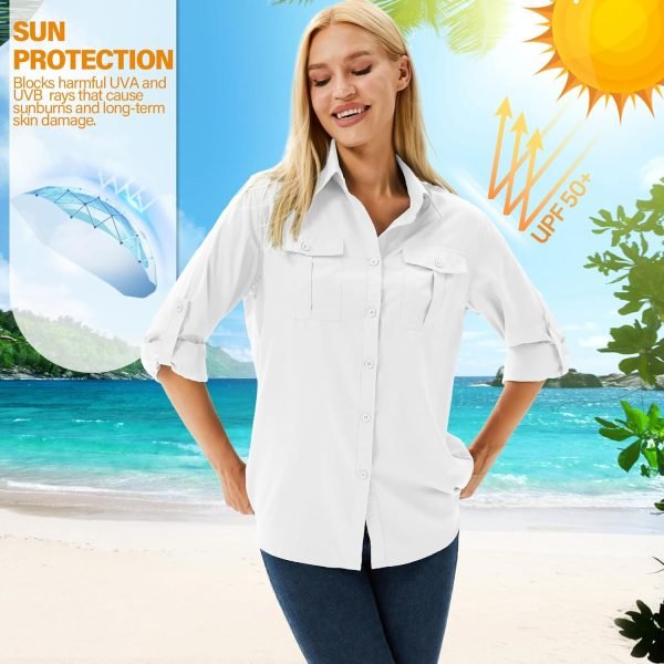 71xjao0gYzL._AC_SL1500 Women's UPF 50 Long Sleeve UV Sun Protection Safari Shirts Outdoor Quick Dry Fishing Hiking Travel Shirts