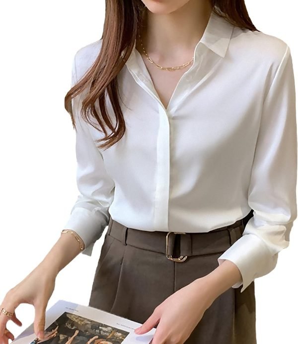 71zvtAWMwKL._AC_SL1500 Women's Satin Blouse Fashion Long Sleeve Satin Silk Shirt Work Office Top Casual Shirt