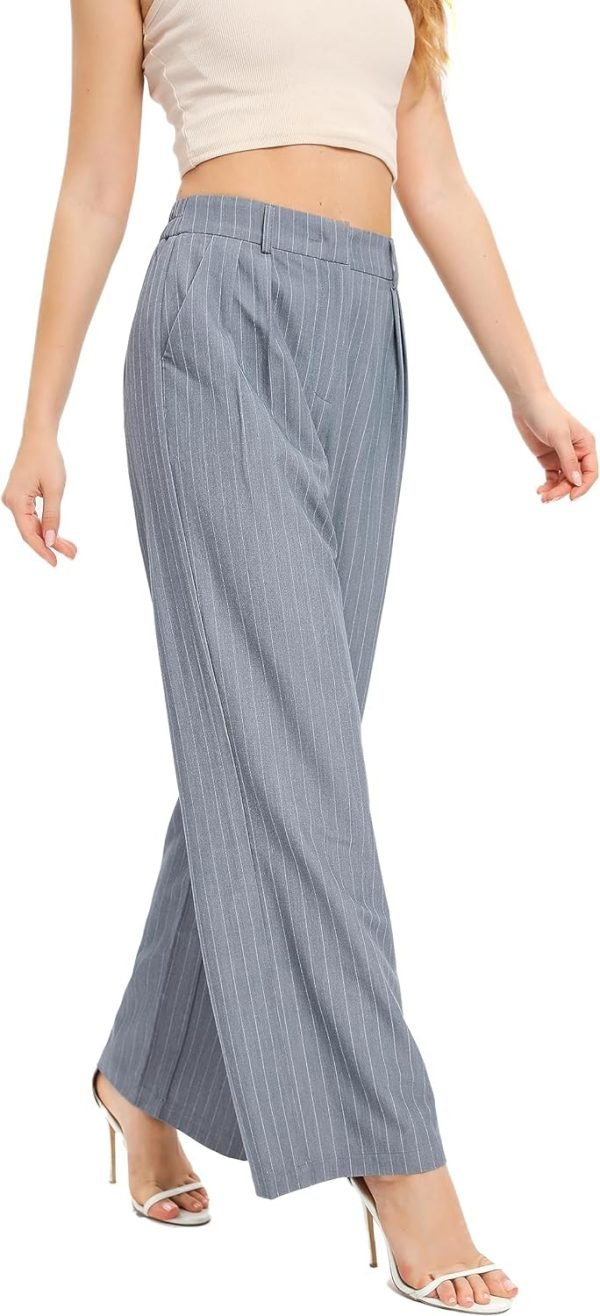 Women's Casual Striped High Waisted Wide Leg Pants Elastic Waist Loose Fit Trousers