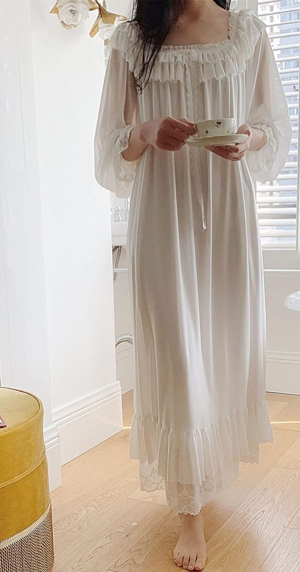 Women's Lace  Nightgown Long Sleeve Sleepwear Nightdress