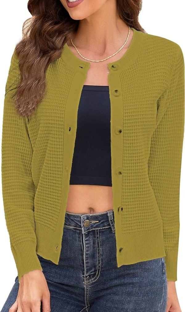 Women's Crew Neck Button Down Long Sleeve Solid Knit Classic Cardigan Sweater