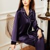 81MBzfVEN6L._AC_SL1500 Women's Satin Pajamas Set Long Sleeve Button Down Shirt With Long Pant Sleepwear