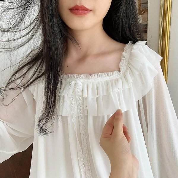 Women's Lace  Nightgown Long Sleeve Sleepwear Nightdress