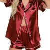 Womens Silk Satin Pajamas Set Button Down Pj Sets Short Sleeve Sleepwear Set S-XXl