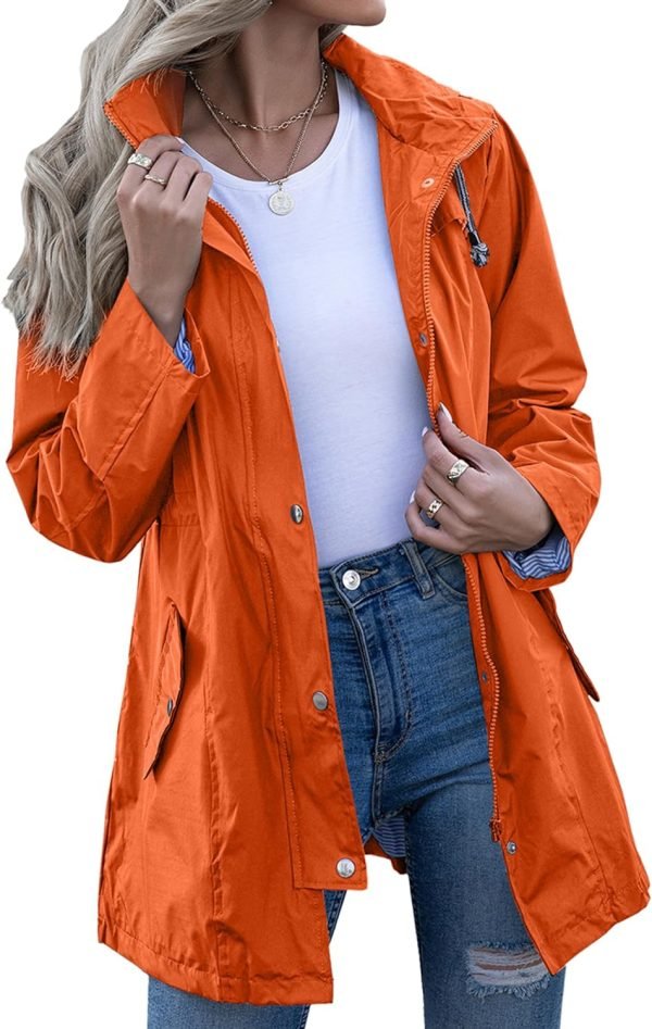 81QH19i0xqL._AC_SL1500 Rain Jacket Women Striped Lined Hooded Lightweight Raincoat Outdoor Waterproof Windbreaker