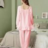Women Pajamas Set Cotton Long Sleeve Button Down Sleep Shirt Womens Loungewear Set Cotton Nightie