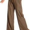 Women's Casual Striped High Waisted Wide Leg Pants Elastic Waist Loose Fit Trousers