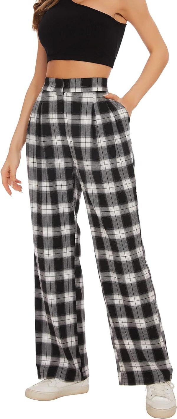 Women's Casual Striped High Waisted Wide Leg Pants Elastic Waist Loose Fit Trousers