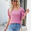 Puff Short Sleeve Sweater Tops 2024 Spring Summer Trendy Square Neck Casual Pullover Sweaters T Shirts Blouses