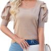 Puff Short Sleeve Sweater Tops 2024 Spring Summer Trendy Square Neck Casual Pullover Sweaters T Shirts Blouses