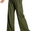Women's Casual Striped High Waisted Wide Leg Pants Elastic Waist Loose Fit Trousers