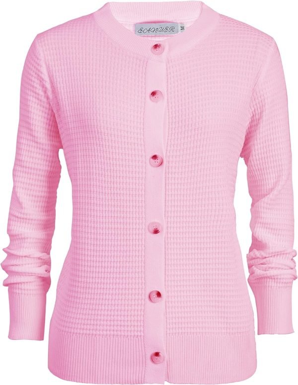 Women's Crew Neck Button Down Long Sleeve Solid Knit Classic Cardigan Sweater