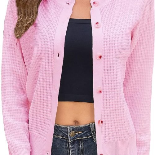 Women's Crew Neck Button Down Long Sleeve Solid Knit Classic Cardigan Sweater