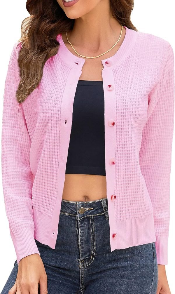 Women's Crew Neck Button Down Long Sleeve Solid Knit Classic Cardigan Sweater