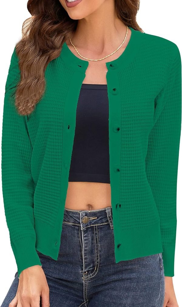 Women's Crew Neck Button Down Long Sleeve Solid Knit Classic Cardigan Sweater