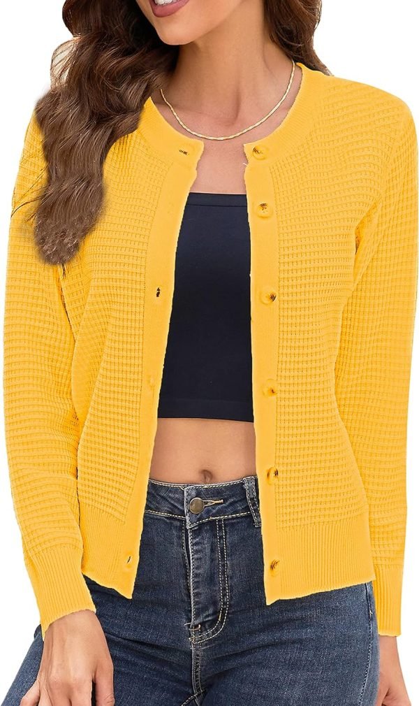 Women's Crew Neck Button Down Long Sleeve Solid Knit Classic Cardigan Sweater