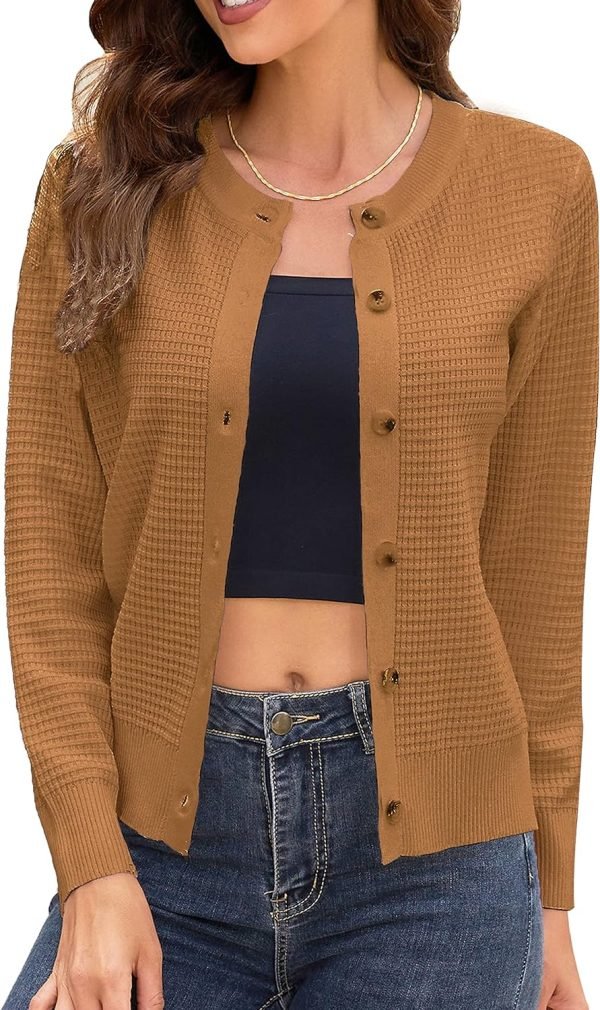 Women's Crew Neck Button Down Long Sleeve Solid Knit Classic Cardigan Sweater