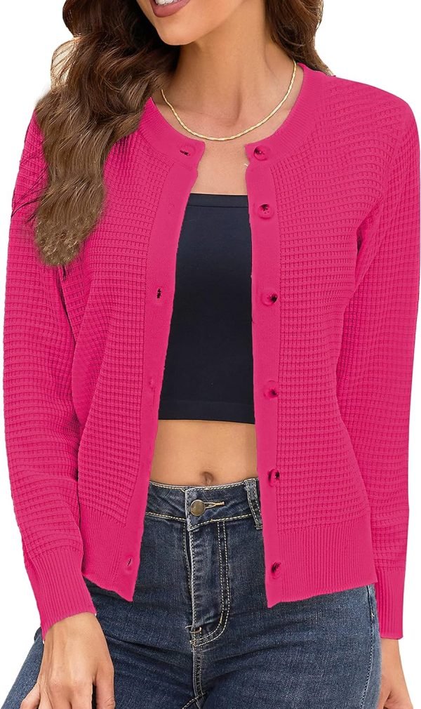 Women's Crew Neck Button Down Long Sleeve Solid Knit Classic Cardigan Sweater