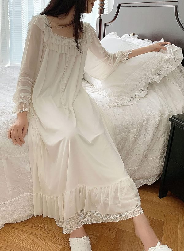 Women's Lace  Nightgown Long Sleeve Sleepwear Nightdress