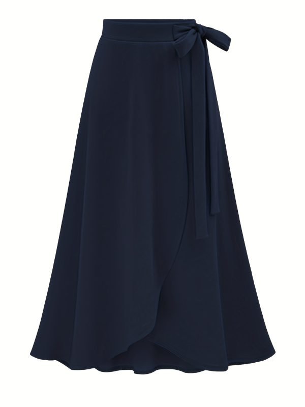 Solid Ruffle Hem Skirts, Elegant High Waist Tied Midi Skirts, Women's Clothing