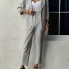 Elegant Solid Color Pants Set, Single Breasted Lapel Balzer & High Waist Straight Leg Pants, Women's Clothing