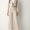 Business Casual Two-piece Set, Double-breasted Lapel Long Sleeve Blazer & Belted Wide Leg Pants Outfits, Women's Clothing