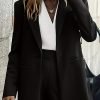 Elegant Office Solid Color Pants, Single Breasted Lapel Blazer & Straight Leg Loose Simple Pants, Women's Clothing