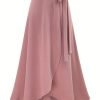 Solid Ruffle Hem Skirts, Elegant High Waist Tied Midi Skirts, Women's Clothing