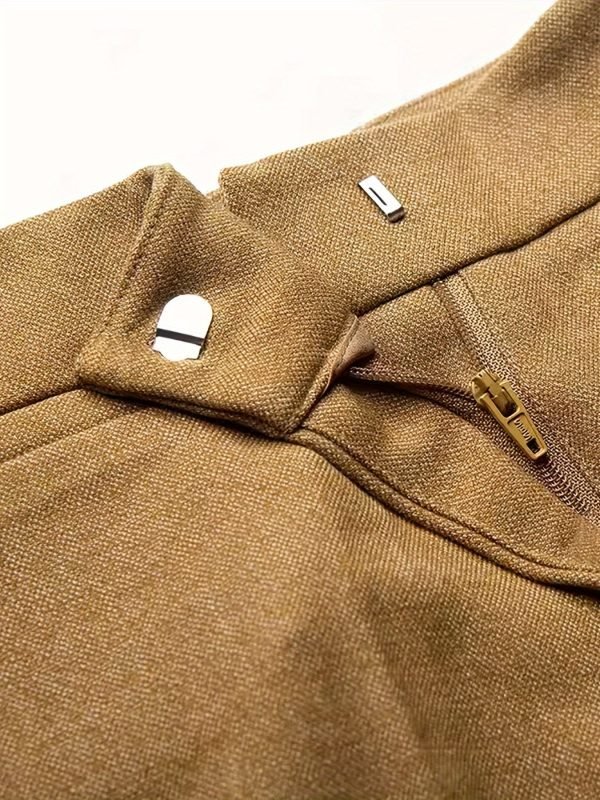 Solid Color Elegant Office & Work Pants Set, Belt Long Sleeve Lapel Neck Blazer & Straight Leg Pants Outfits, Women's Clothing