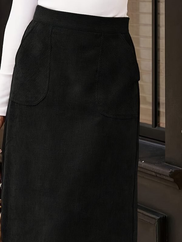 Split Hem Knee Length Sheath Skirt, Elegant Slant Pockets High Waist Skirt For Spring & Summer, Women's Clothing