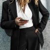 Elegant Office Solid Color Pants, Single Breasted Lapel Blazer & Straight Leg Loose Simple Pants, Women's Clothing