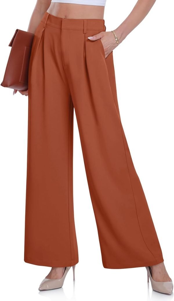 Women's Wide Leg Dress Pants High Elastic Waisted in The Back Business Work Causal Trousers Long Straight Suit Pants
