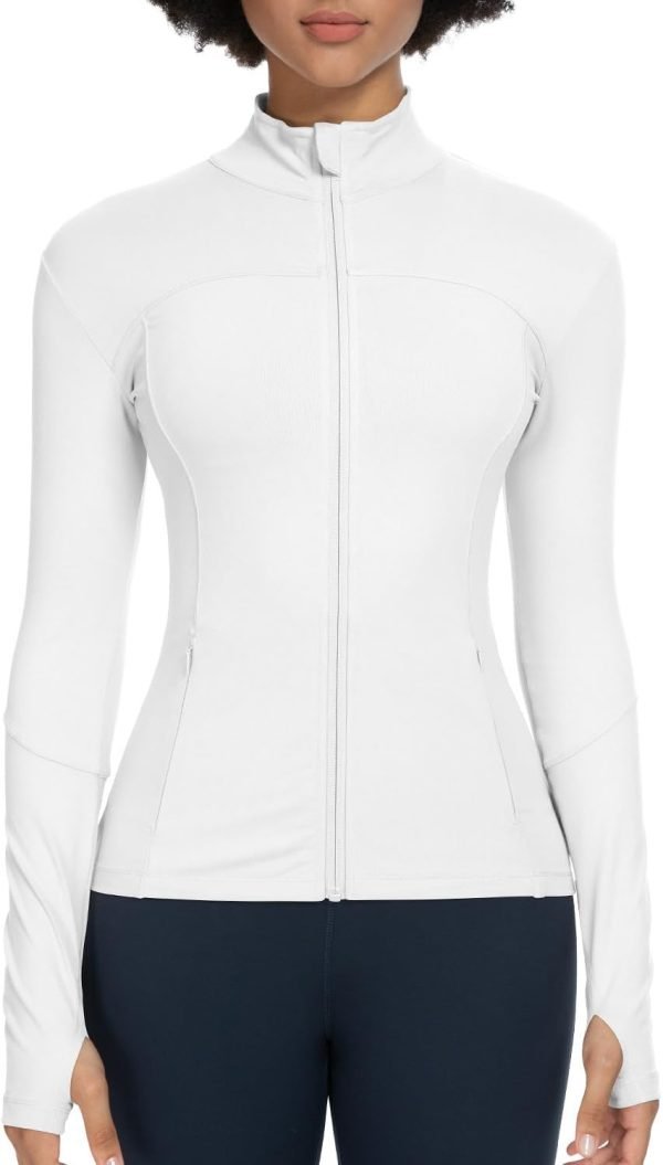 Workout Jackets for Women Full Zip Athletic Running Track Jacket with Pockets Slim Fit Yoga Jacket with Thumb Holes