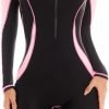 Women Zip Rash Guard Long Sleeve One Piece Splice Swimsuit UPF 50+ Tummy Control Surfing Bathing Suits Boyshort Bottom