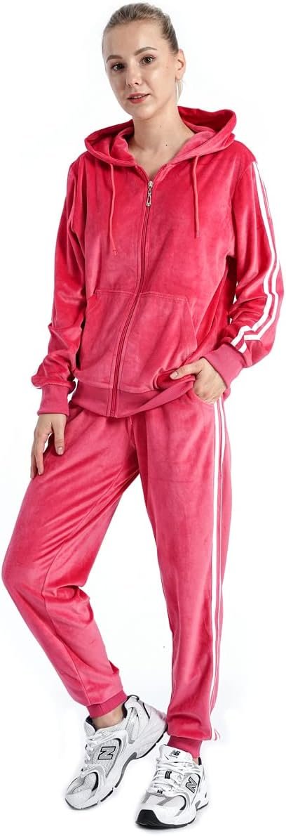 518I2dJXQbL._AC_SL1200 Womens Jogging Suits Sets Running Velour Outfit Zipper Warm Up 2 Pieces Hoodie and Pant Tracksuit