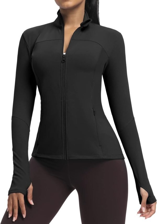 Workout Jackets for Women Full Zip Athletic Running Track Jacket with Pockets Slim Fit Yoga Jacket with Thumb Holes