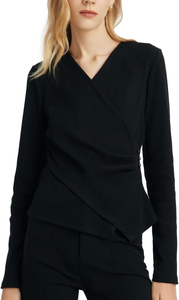 Long Sleeve Crop Tops for Women Trendy Knitted Basic Shirts Business Casual